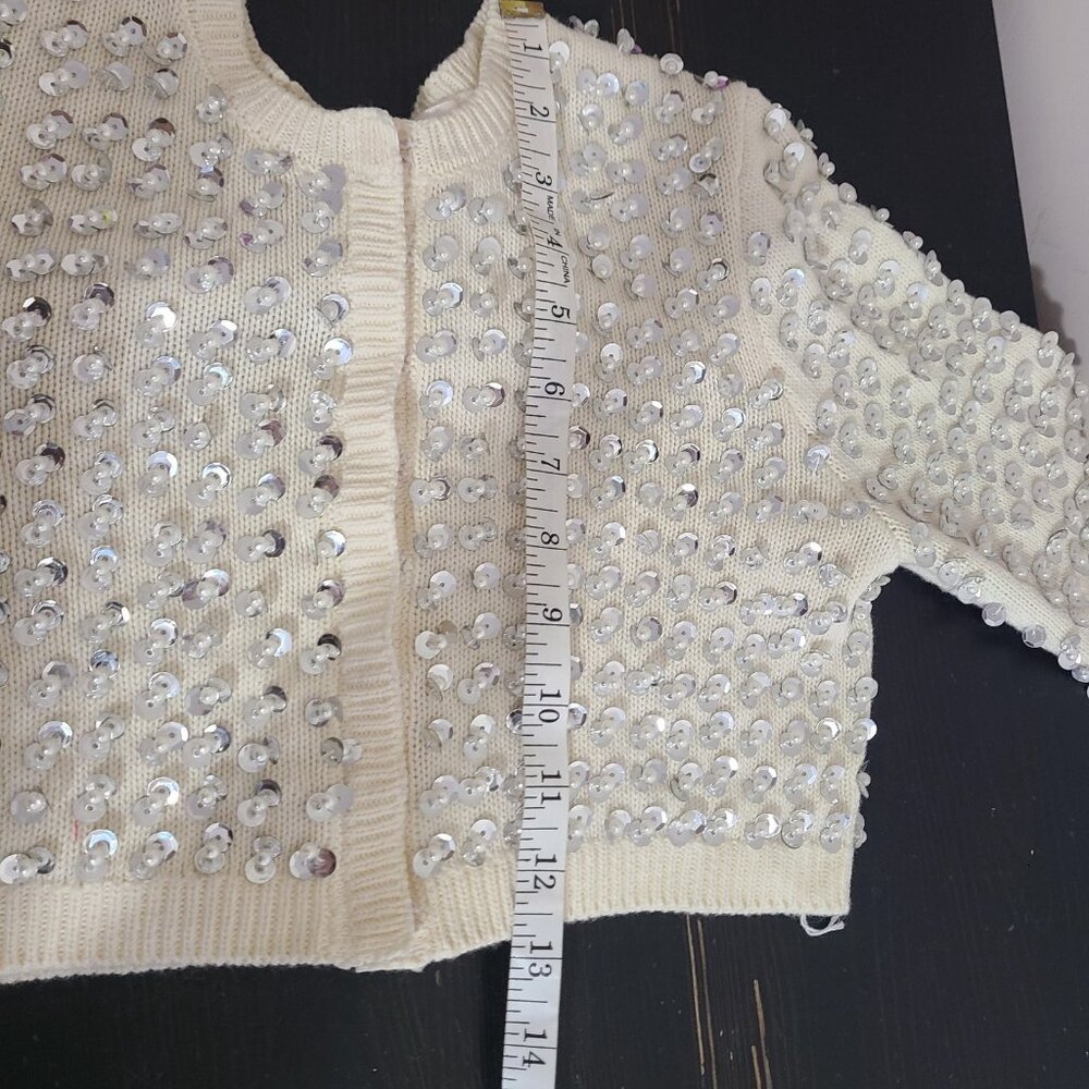 LoveShackFancy Tracey Ivory Crystal-Embellished Cropped Cardigan - Picture 9 of 12